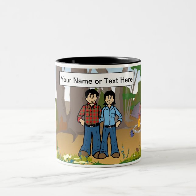 Caneca De Café Em Dois Tons Camping personalizado - Cartoon de Casal (Centro)