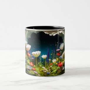 Caneca De Café Em Dois Tons Campo de flores silvestres 3D