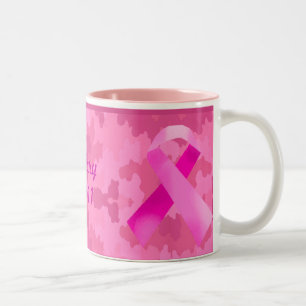 Caneca De Café Em Dois Tons Camuflagem Cor-de-rosa Escuro Fita Data Fita Rosa