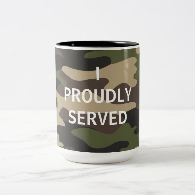 CANECA DE CAFÉ EM DOIS TONS CAMUFLAGEM EU SERVI ORGULHOSAMENTE FORÇAS ARMADAS  (Centro)