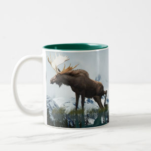 Caneca De Café Em Dois Tons Canadiano Moose & Mountain Willife Nature