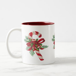 Caneca De Café Em Dois Tons Canas de Doces de Natal com Fita Decorativa