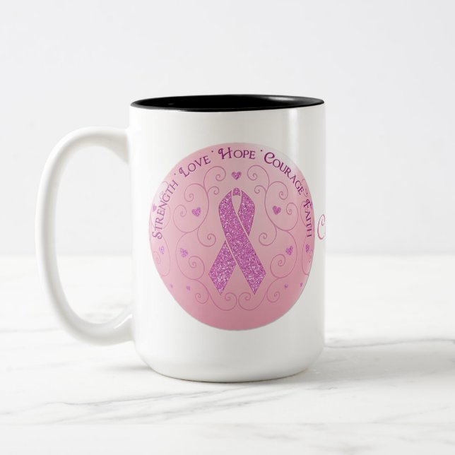 Caneca De Café Em Dois Tons Câncer da Mama Fita Rosa (Esquerda)