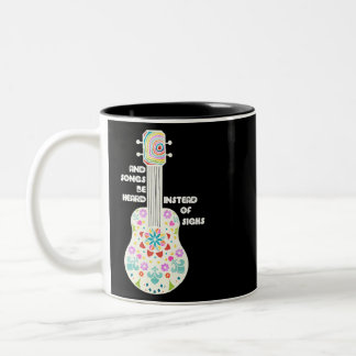 Caneca De Café Em Dois Tons Canções a Serem Ouvidas Palavras De Teatro Musical