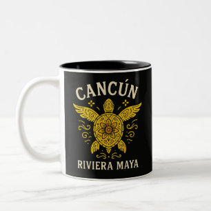 Caneca De Café Em Dois Tons Cancun & Riviera Maya Férias Tropicais Retro Tipog