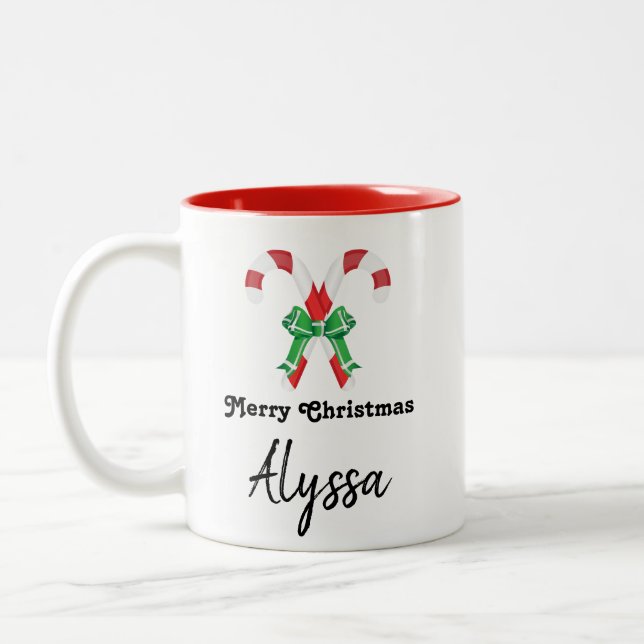 Caneca De Café Em Dois Tons Cane Doces de Natal Personalizado (Esquerda)