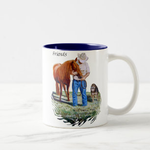 Caneca De Café Em Dois Tons Caneca, amigos, homem com seu cavalo e cão