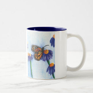Caneca De Café Em Dois Tons Caneca Borboleta em Flores 330ml (Branco/Naval)