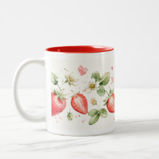 Caneca De Café Em Dois Tons Caneca Botânica de Morango em Aquarela