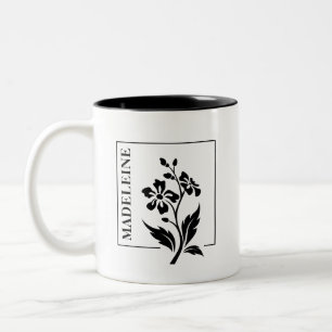 Caneca De Café Em Dois Tons Caneca com Silhueta Floral em Preto e Branco Perso