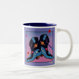 Caneca De Café Em Dois Tons Caneca, copo - botas de vaqueiro da meia-noite