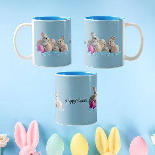Caneca De Café Em Dois Tons Caneca da Páscoa Dois Coelhos & Ovos da Páscoa