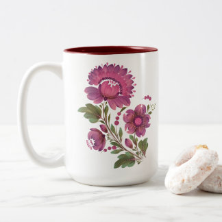 Caneca De Café Em Dois Tons Caneca de Cerâmica Floral em Arte Popular Rosa e R