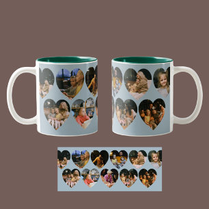 Caneca De Café Em Dois Tons Caneca de Colagem de Fotos em Azul Desbotado com M