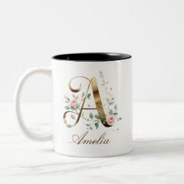 Caneca De Café Em Dois Tons Caneca de Duas Cores com Letra Floral em Ouro Eleg