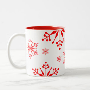Caneca De Café Em Dois Tons Caneca de Natal com flocos de neve em vermelho.
