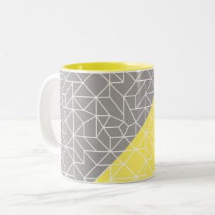 Caneca De Café Em Dois Tons Caneca geométrica cinzenta & amarela de dois tons