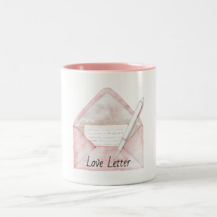 Caneca De Café Em Dois Tons Caneta Carta de Amor Envelope Rosa