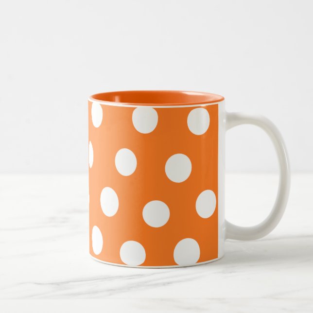 Caneca De Café Em Dois Tons Caneta de Bolinhas laranja e branca (Direita)