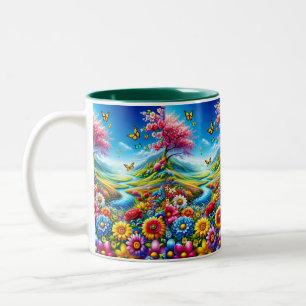 Caneca De Café Em Dois Tons Caneta de campo de flores