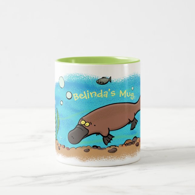 Caneca De Café Em Dois Tons Caneta de cartoon em platypus (Centro)
