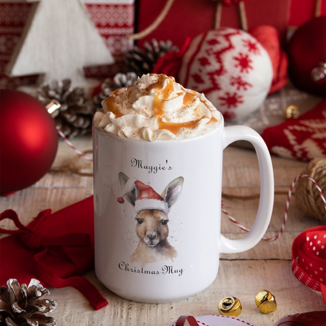 Caneca De Café Em Dois Tons Canguru de Natal, personalizável (Criador carregado)