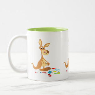 Caneca De Café Em Dois Tons Canguru Rummaging bonito dos desenhos animados