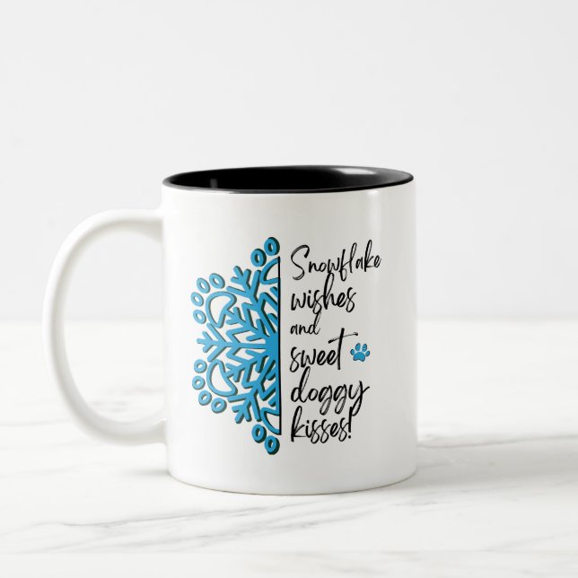 Caneca De Café Em Dois Tons Canhão de Cães Snowflake Kisses (Esquerda)