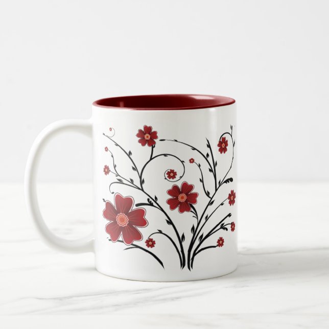 Caneca De Café Em Dois Tons Canhão de Flores Vermelhas (Esquerda)