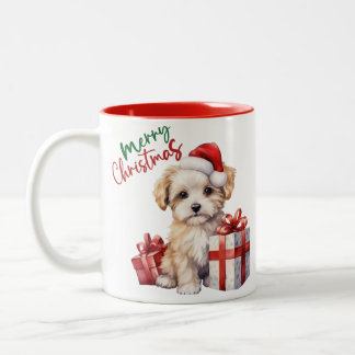 Caneca De Café Em Dois Tons Canina de Natal Adorável
