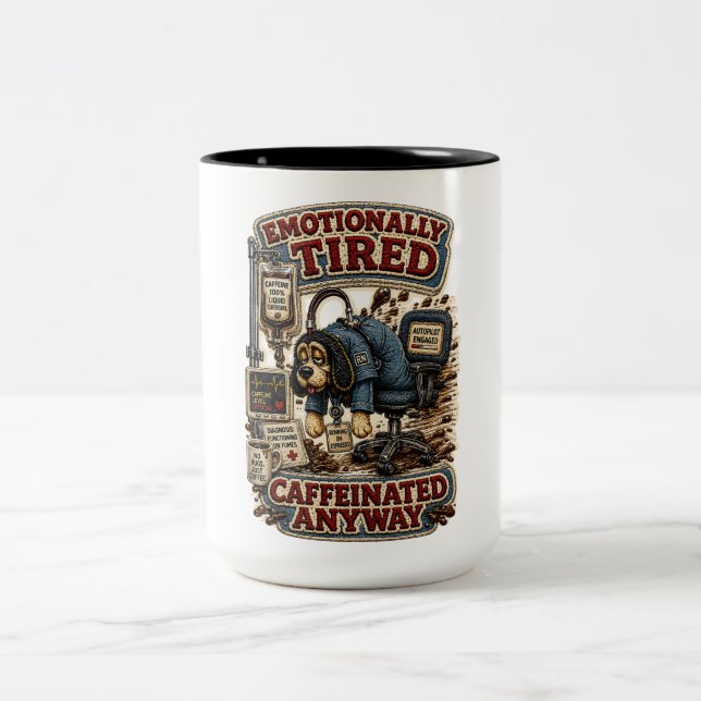 Caneca De Café Em Dois Tons Cansado Emocionalmente Caffeinado Mesmo Personaliz (Centro)