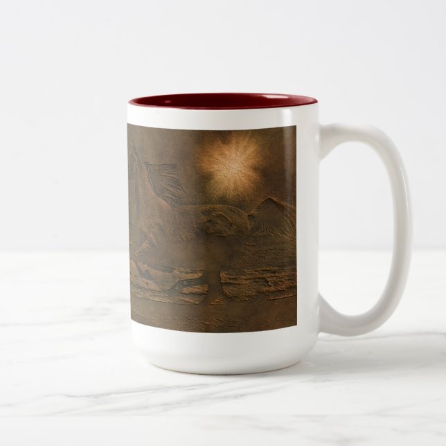 Caneca De Café Em Dois Tons Canterna Selvagem Cavalo Espiritado Faux Efeito Co (Direita)