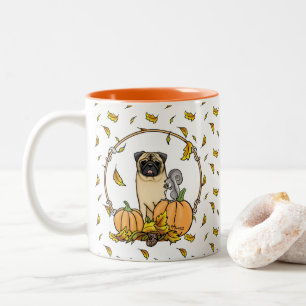 Caneca De Café Em Dois Tons Cão Cachorro Queda (esmaecido) Pumpkins deixa-se