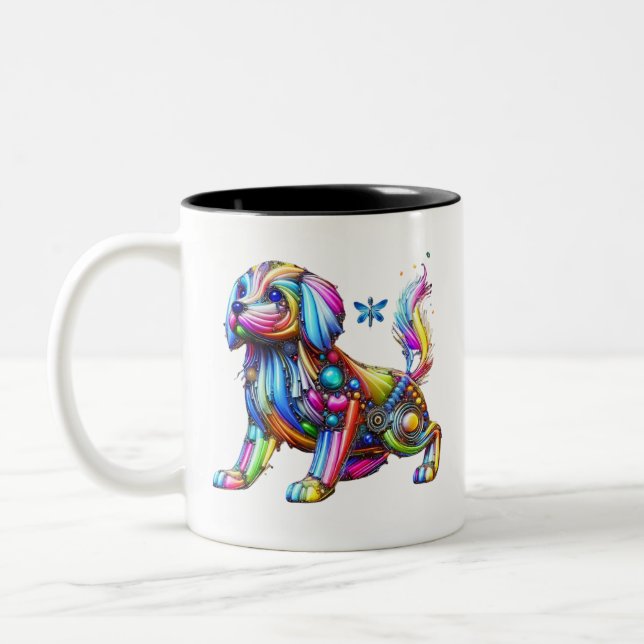 Caneca De Café Em Dois Tons Cão Colorido (Esquerda)