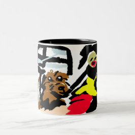 Caneca De Café Em Dois Tons Cão de Água Americano e senhora caminhando