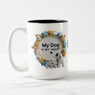 Caneca De Café Em Dois Tons Cão-De-Cartoon-De-Corte (15 Oz)