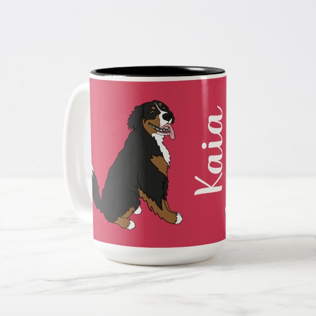 Caneca De Café Em Dois Tons Cão de Montanha Bernês Personalizado (Frente Esquerda)
