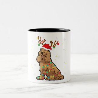 Caneca De Café Em Dois Tons Cão de Natal Engraçado Cocker Spaniel Reindeer