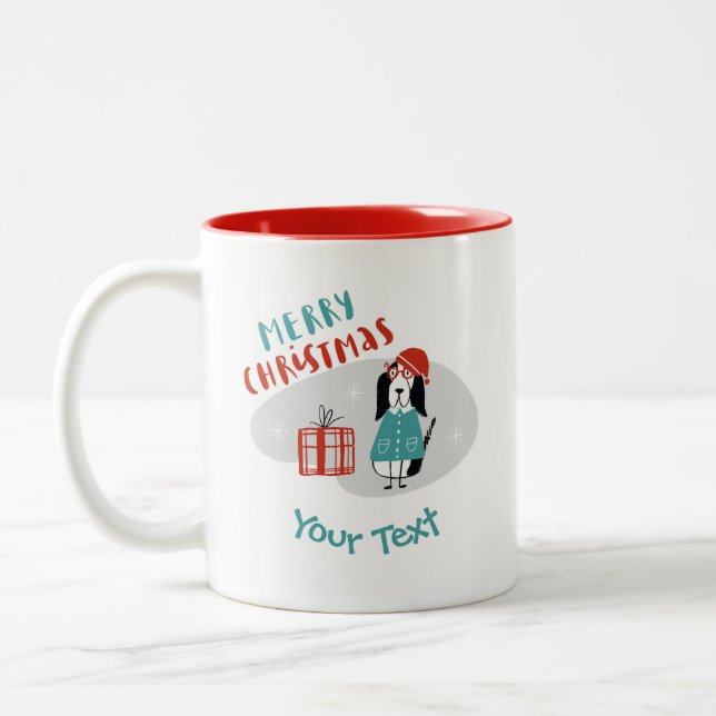 Caneca De Café Em Dois Tons Cão de Natal Personalizado (Esquerda)