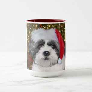 Caneca De Café Em Dois Tons Cão de Shih Tzu do Natal