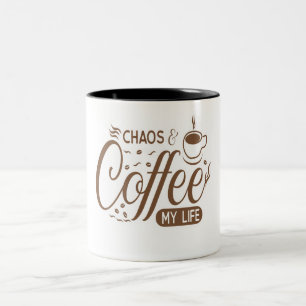 Caneca De Café Em Dois Tons Caos, Café, Minha Vida - Café Engraçado Lover Mug