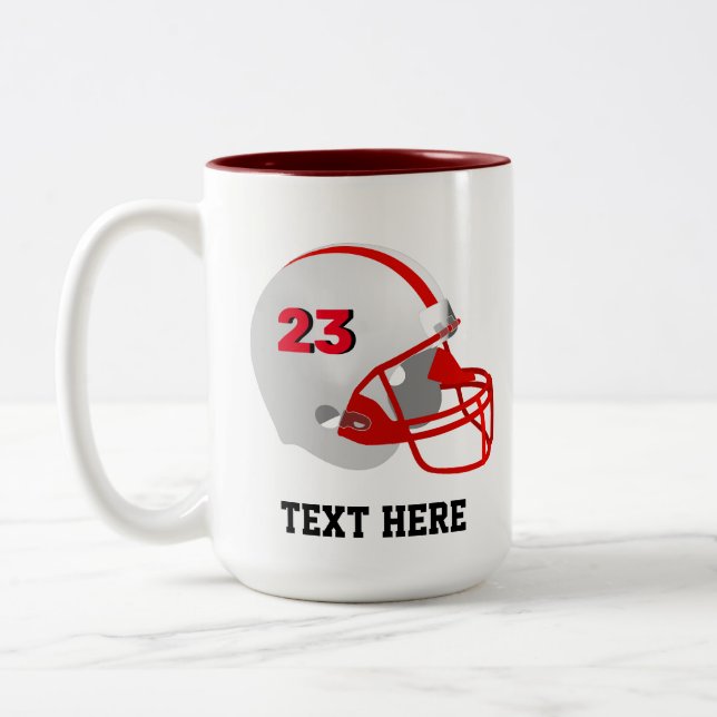 Caneca De Café Em Dois Tons Capacete de Futebol Americano Vermelho e Branco (Esquerda)