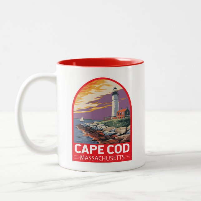 Caneca De Café Em Dois Tons Cape Cod Massachusetts Emblema de Arte de Viagem (Esquerda)