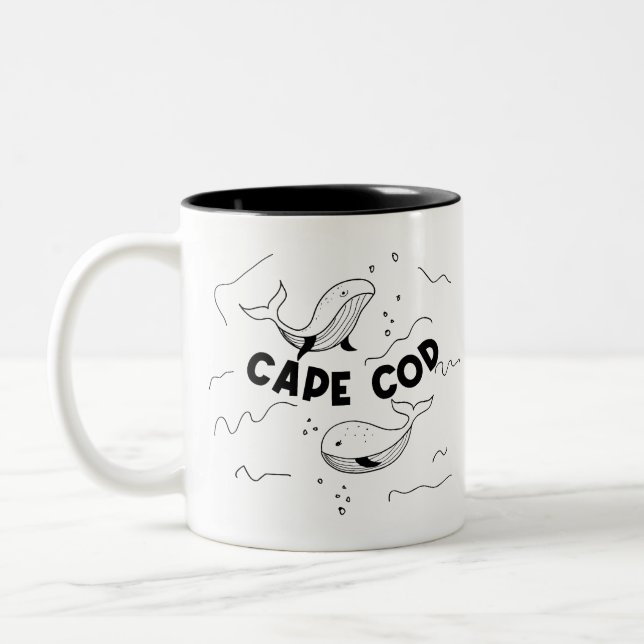 Caneca De Café Em Dois Tons Cape Cod Massachusetts Whales (Esquerda)