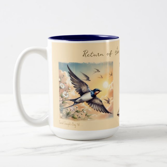 Caneca De Café Em Dois Tons Capistrano Barn Swallow no Ouro Sunset 15 oz (Esquerda)