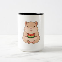 Capivara Chibi Kawaii Comendo Fatia de Melancia
