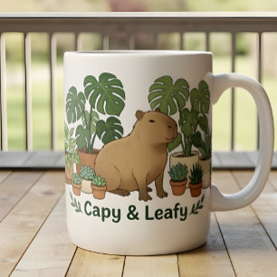 Caneca De Café Em Dois Tons Capivara e Plantas Verdes – Botânica Fofa