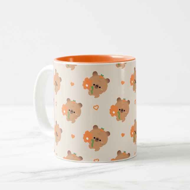 Caneca De Café Em Dois Tons Capivara Romântica Fofa (Frente Esquerda)