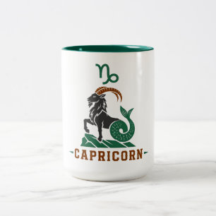 Caneca De Café Em Dois Tons Capricórnio Bode do Mar Verde Zodíaco