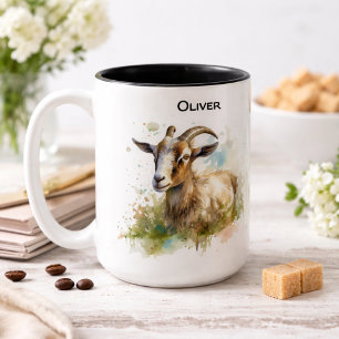 Caneca De Café Em Dois Tons Caprino de Aquarela, personalizado